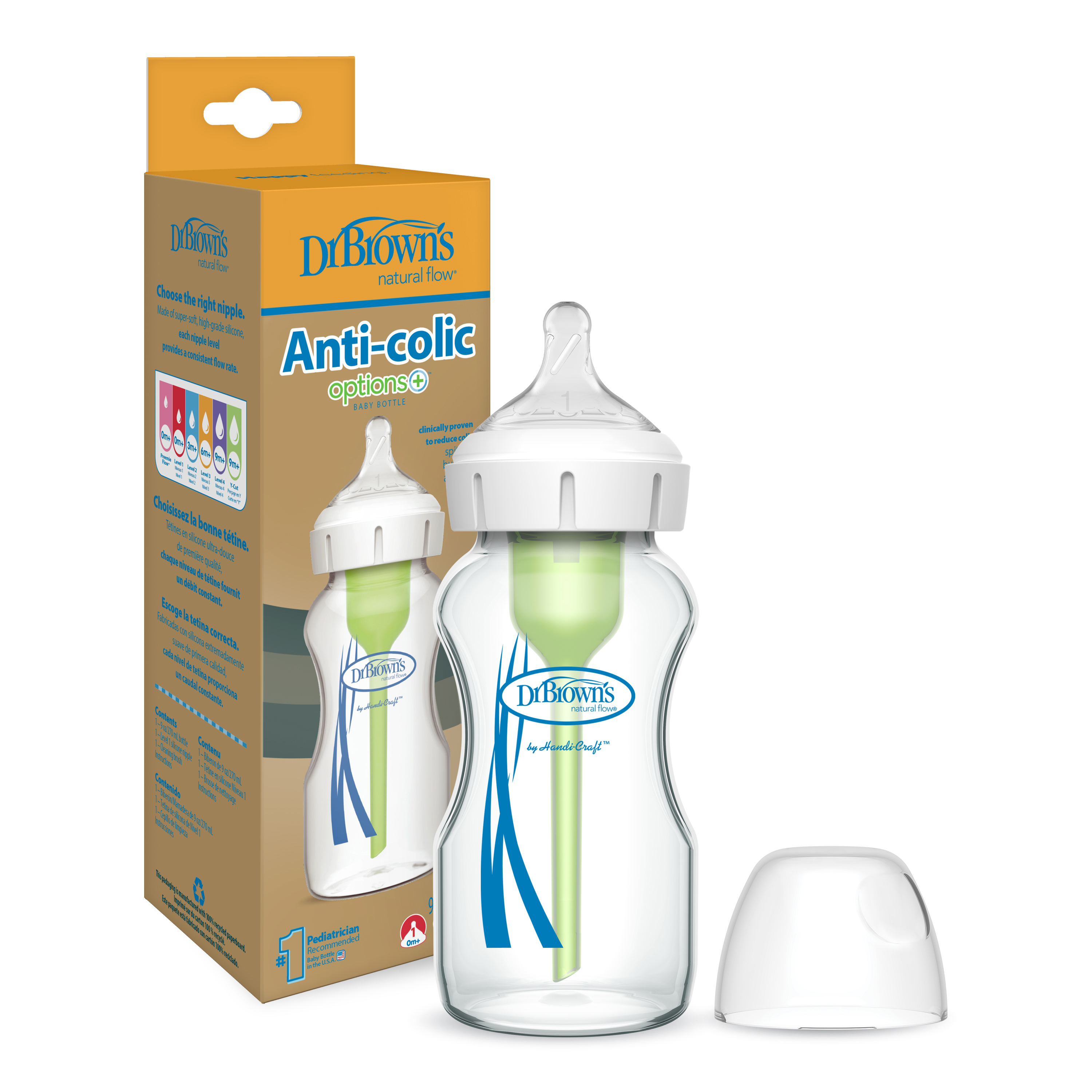 Bình sữa Dr.Brown's cổ rộng thủy tinh 270ml dòng Options Plus