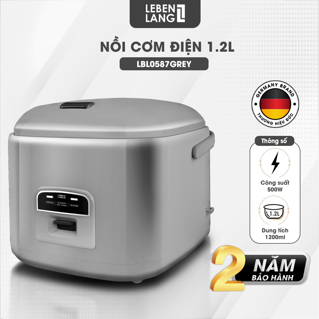 Nồi cơm điện Lebenlang LBL0587, dung tích 1200ml, công suất lớn 500W, giữ nhiệt đến 4h, thiết kế đơn giản, tặng kèm xửng hấp, bảo hành 2 năm - hàng chính hãng