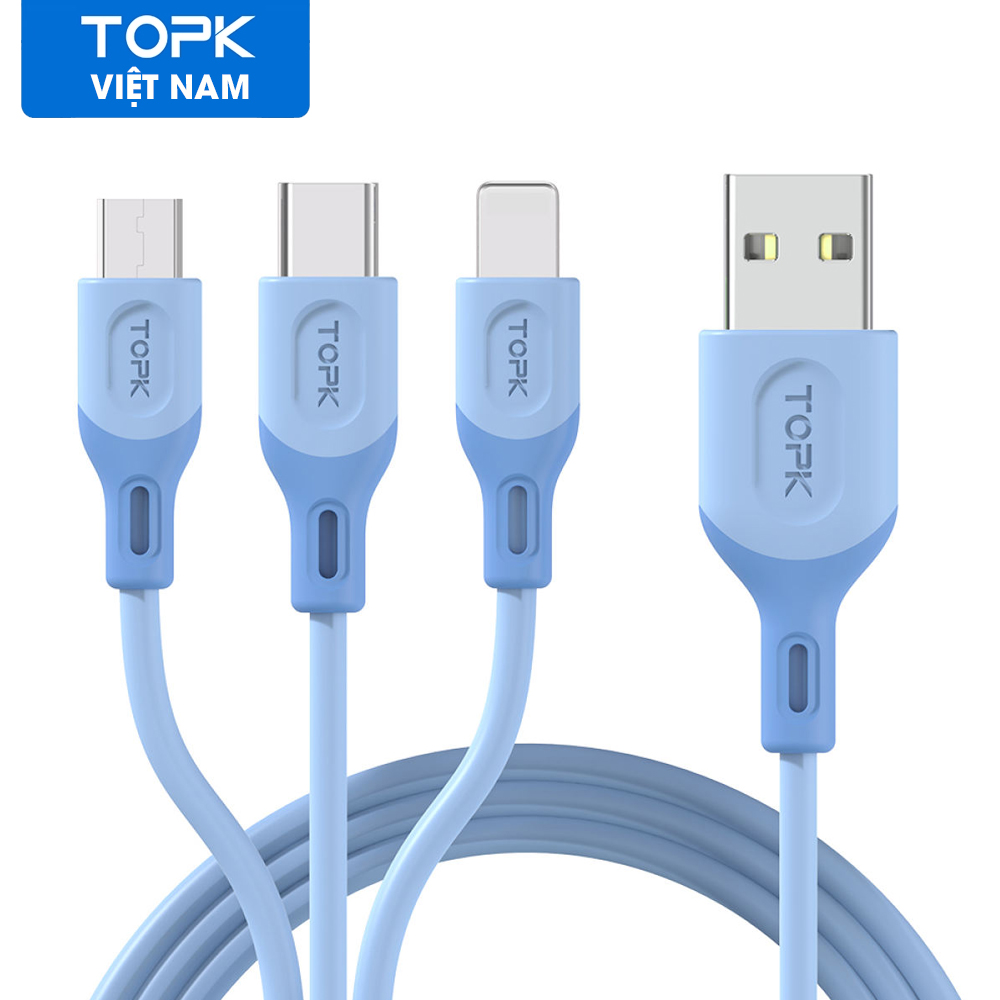 [HÀNG CHÍNH HÃNG] Cáp Sạc Nhanh USB 3 Trong 1 TOPK AN84- Dây Sạc Silicon Cho iPhone Samsung Xiaomi HUAWEI Vivo OPPO - Phân phối bởi TOPK VIỆT NAM