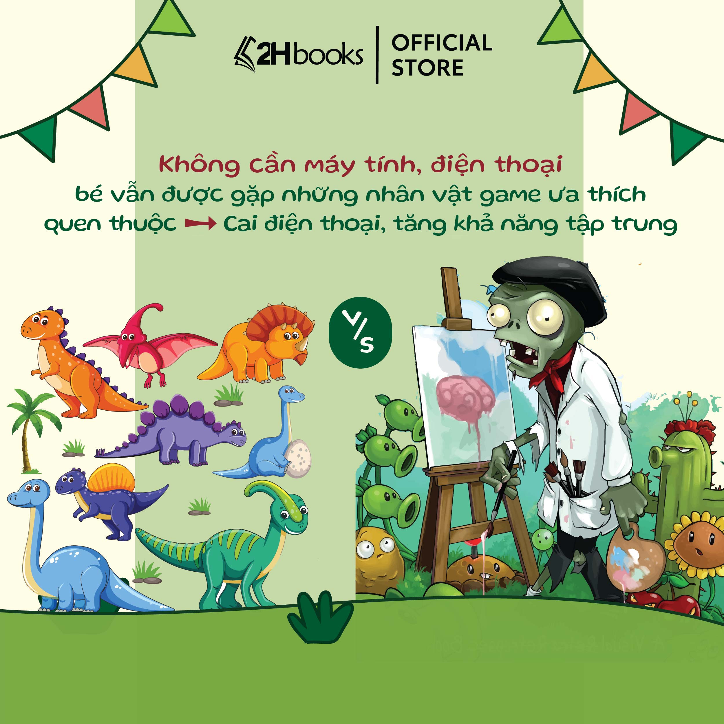 Sách Plants vs Zombies, Trái cây đại chiến zombie, Thế giới khủng long, Truyện tranh cho bé, 2HBooks