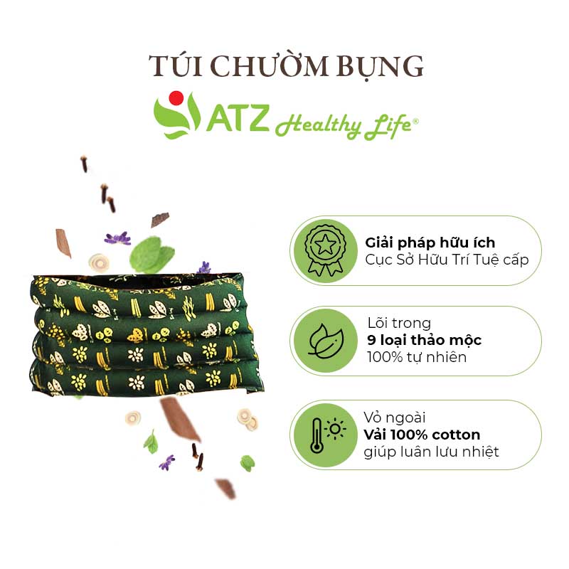 Túi Chườm Bụng Thảo Dược - ATZ Organic - Nóng Lạnh Đa Năng - Giúp Tiêu Hoá Tốt Hơn, Giảm Đau Bụng Khó Tiêu, Đau Bụng Kinh