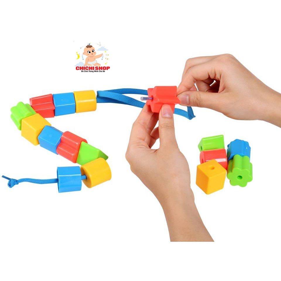 Đồ Chơi Xâu Dây Mầm Non 48 Chi Tiết Bằng Nhựa Giúp Bé Vừa Học Vừa Chơi, Bé Nhận Biết Hình Khối Cơ Bản