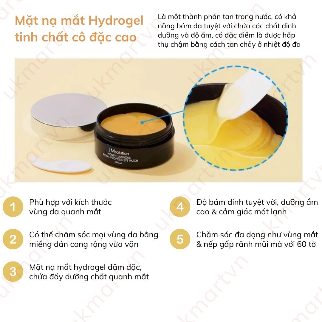 Mặt Nạ JM Solution Xóa Thâm Quầng Mắt Và Nếp Chân Chim Eye Patch (Đen Sáp Ong) 60 Miếng Giảm Thâm Quầng Mắt Ngọc Trai Marine Luminous Pearl Deep Moisture Mask 90g/60pcs