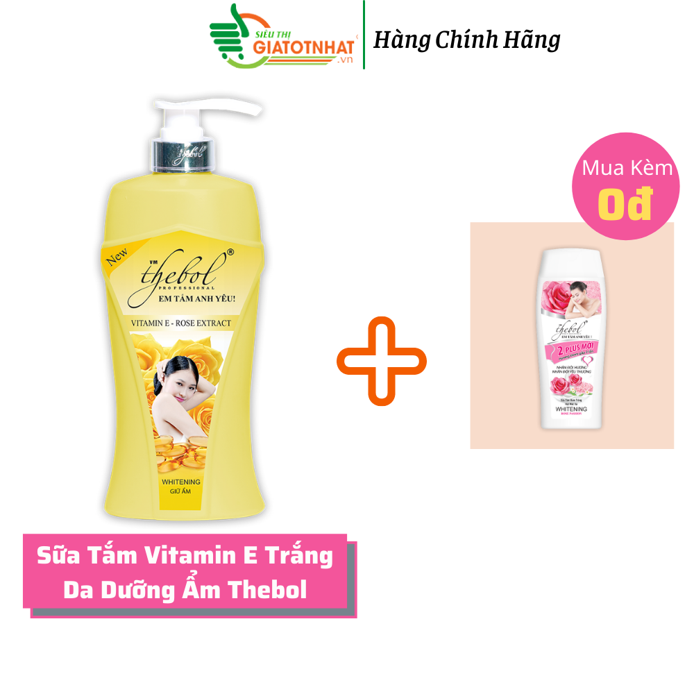 Sữa tắm trắng da,dưỡng ẩm Vitamin E Thebol 900g + Sữa tắm sen tuyết trắng hạt massage 226g