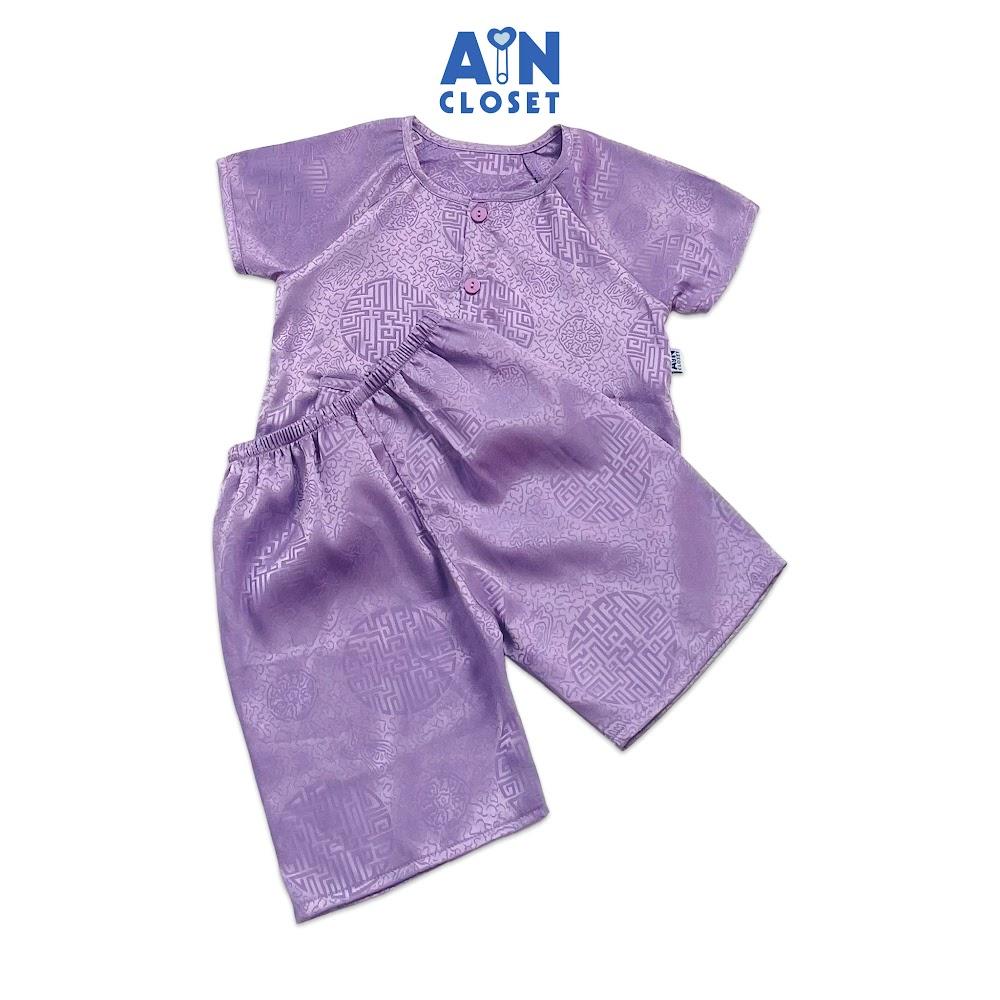 Bộ quần áo bà ba lửng unisex cho bé hoa văn Cổ Trang gấm Tím - AICDBTZ1TUA9 - AIN Closet