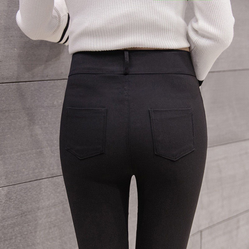 Quần Legging Dây Kéo, 2 Nút, Vải Umi Hàn Cao Cấp