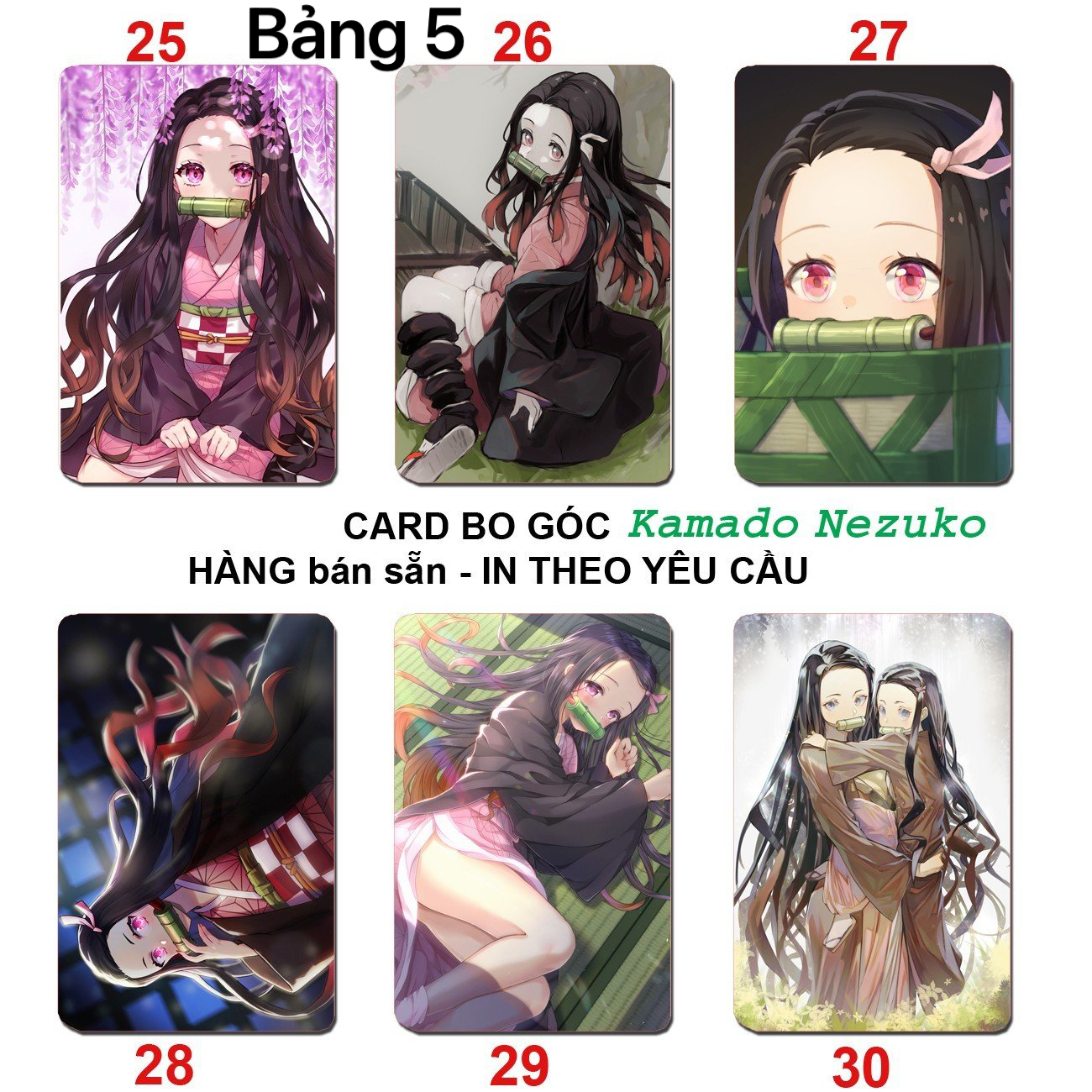 Card in hình Kamado Neruko 6 ảnh khác nhau/ Thẻ card kamado Nezuko kimetsu no yaiba