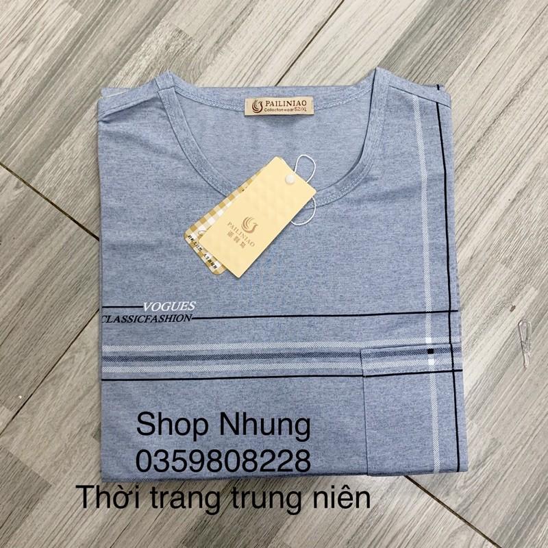 Hình ảnh Áo thun cộc tay nam trung niên cổ tròn trung tuổi kẻ nhiều màu