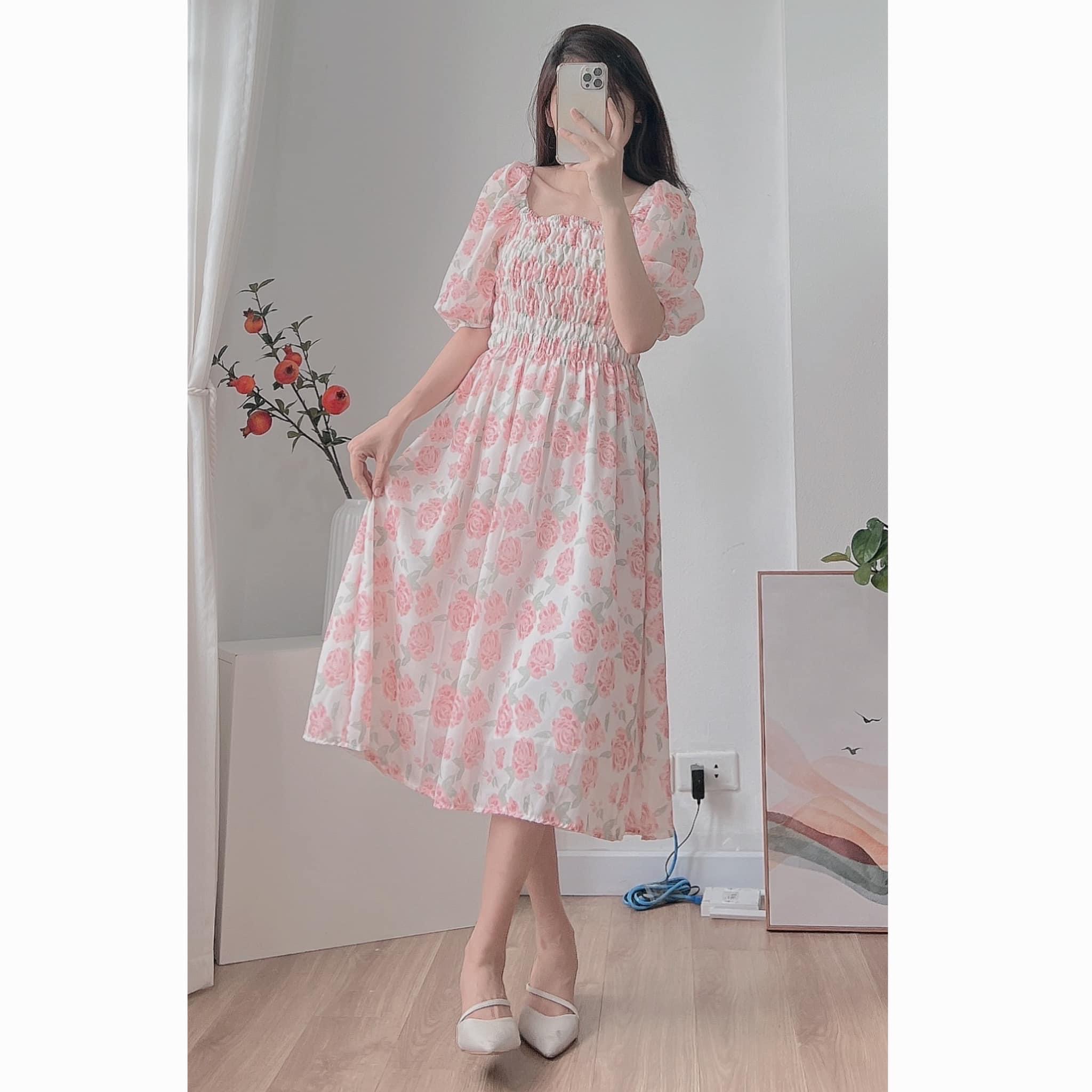 Đầm hoa hồng chun ngực ulzzang hàn quốc