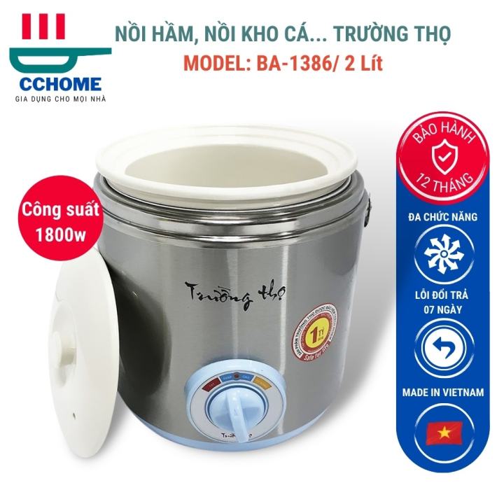 Nồi hầm đa năng Trường Thọ dung tích 2L nấu cháo, ninh xương rau củ quả, hầm thịt, kho cá, nấu canh 1800W  - Hàng chính hãng