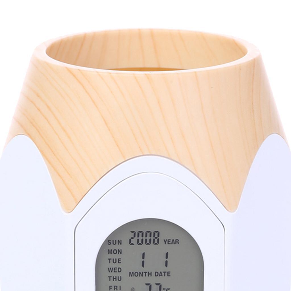 LCD Desktop Alarm Clock Calendar Pen Pencil Stationery Holder Container