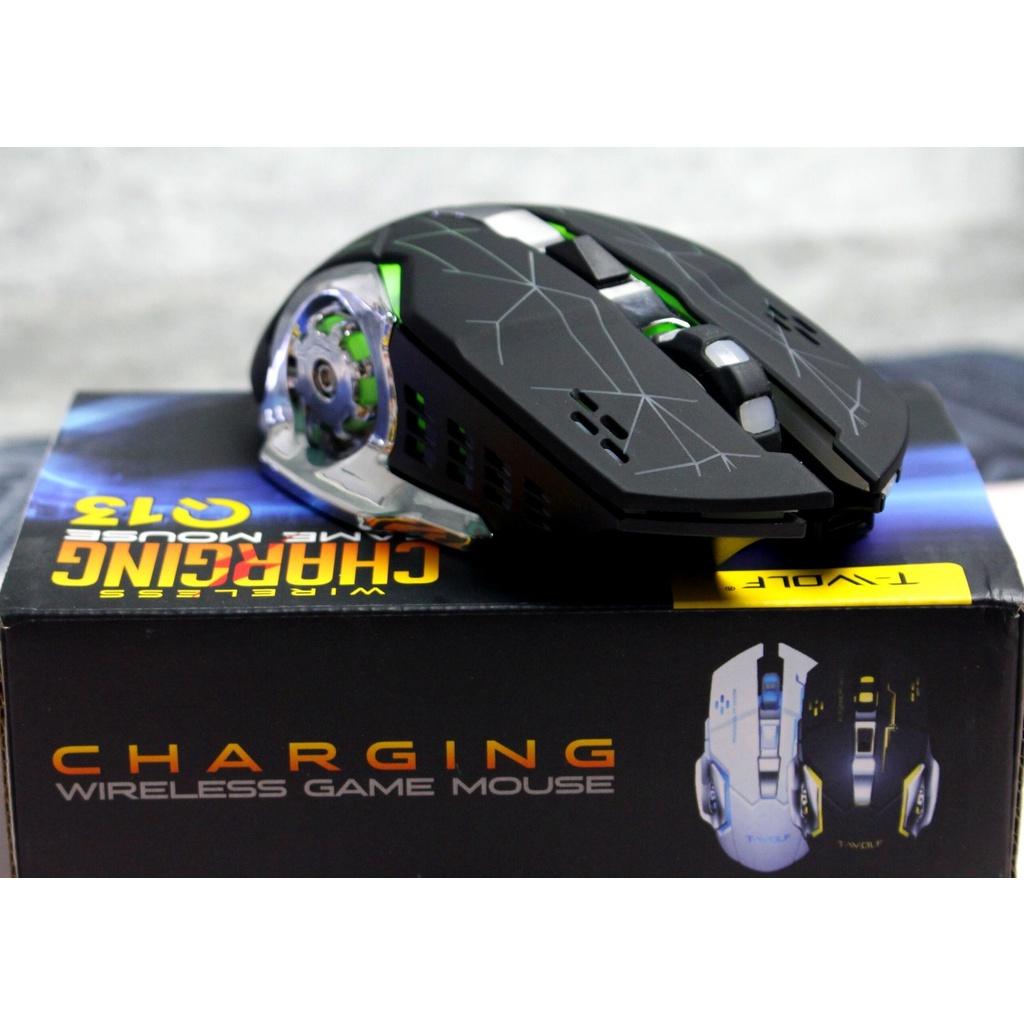 Chuột máy tính không dây, chuột gaming T-WOLF Q13 chơi game cực nhạy có Led chuyển màu - Hàng Chính Hãng