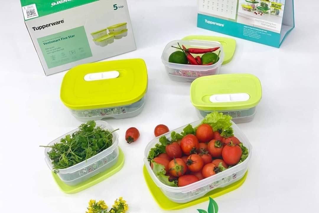 Bộ Hộp Tupperware Trữ Mát Có Nút Hô Hấp Ventsmart Five Star (05 Hộp) - Nữ Hoàng Ngăn Mát
