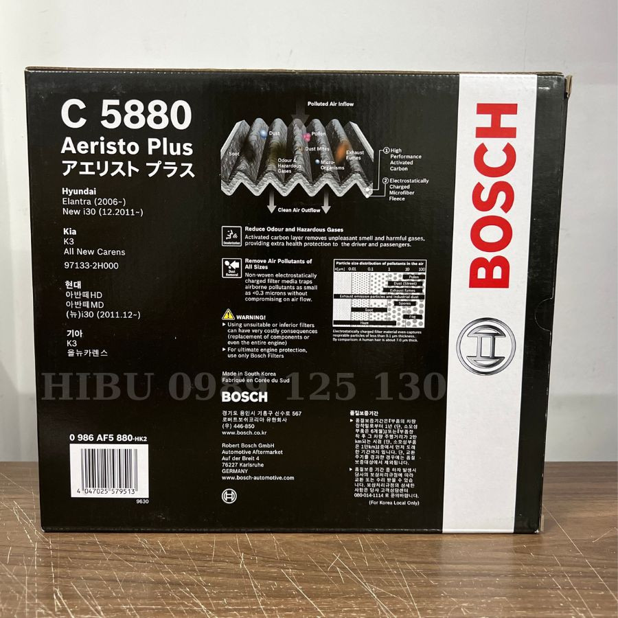 Lọc Gió Điều Hòa Than Hoạt Tính / BOSCH / Aeristo Plus / C5880 / Dành Cho Xe Kia Carens/Rondo ( 13-18), Cerato/Forte ( 13-18)