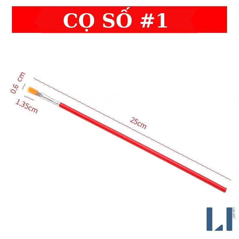 Cọ vẽ cán gỗ màu nước, acrylic, sơn dầu, goauche,...Cọ dẹp cán dài chuyên dụng vẽ tranh, tô màu, tô tượng.