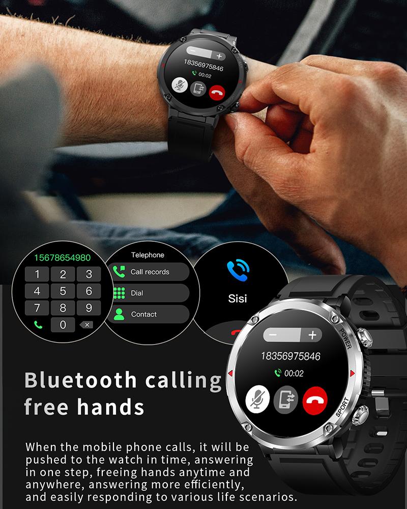 Đồng hồ thông minh mới dành cho nam giới Thể thao ngoài trời Đồng hồ thông minh dành cho nam giới Đồng hồ gọi Bluetooth 1.6 inch 600 mAh Pin IP68 Đồng hồ chống nước