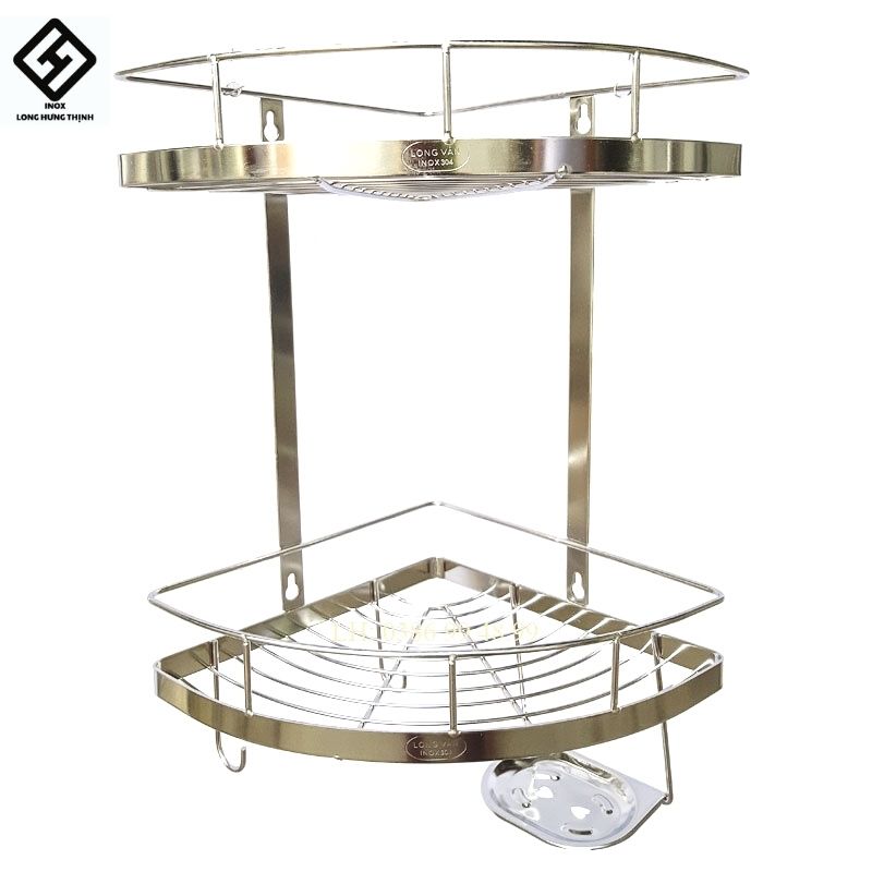 Kệ góc INOX304 có khay xà bông kệ phòng tắm tiện dụng, chất liệu 100% INOX 304 sáng bóng, kệ góc 2 tầng.