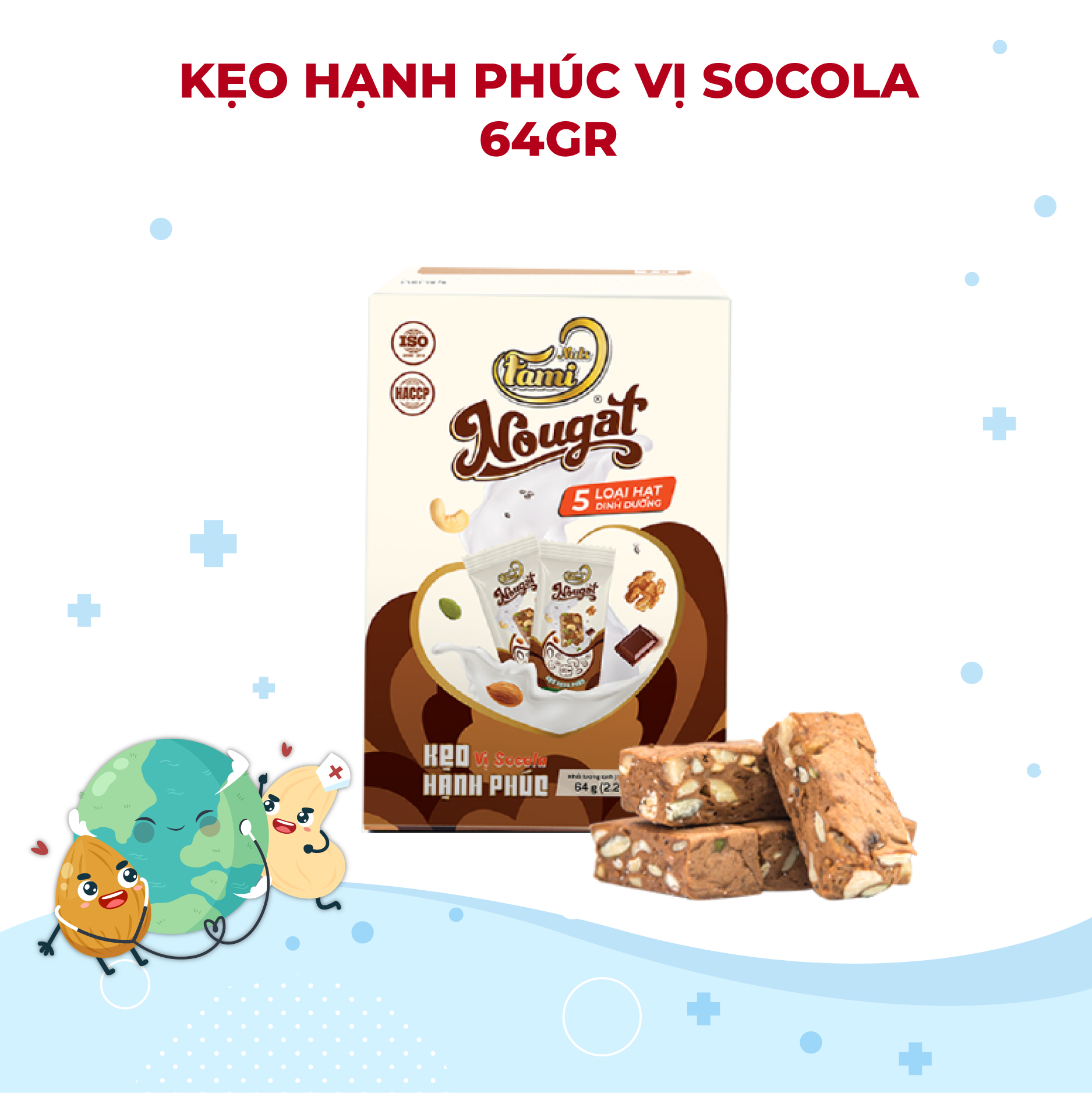 Kẹo Nougat Kẹo ít ngọt FAMINUTS - 5 Loại Hạt Vị Socola Thơm Ngon