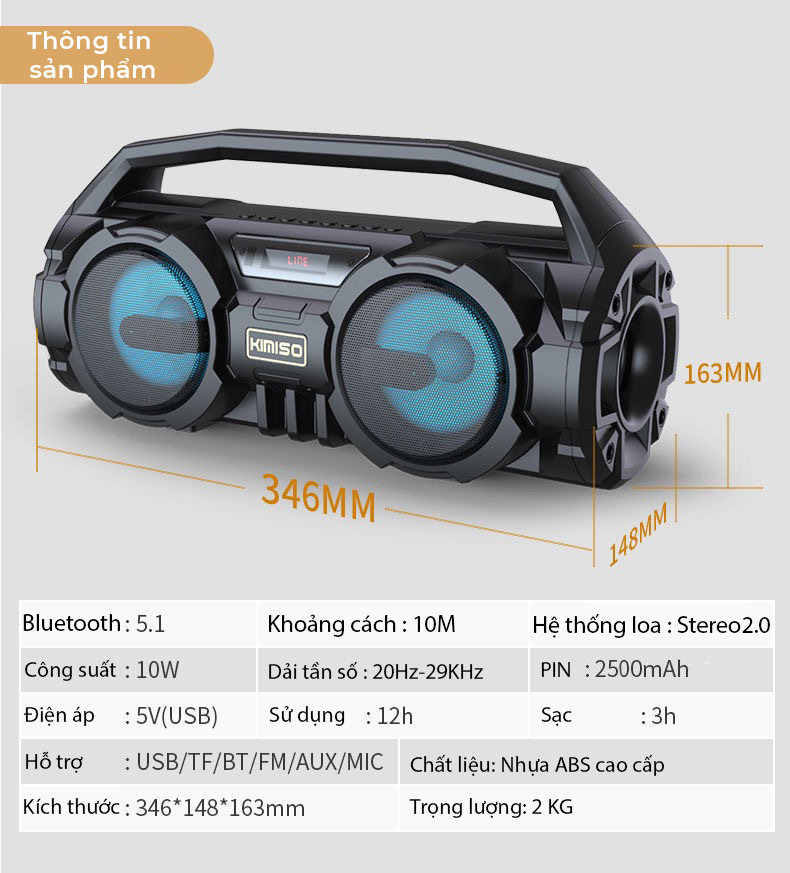 Loa hát Karaoke di động Bluetooth, âm thanh vòm 3 chiều cực đã- D1401