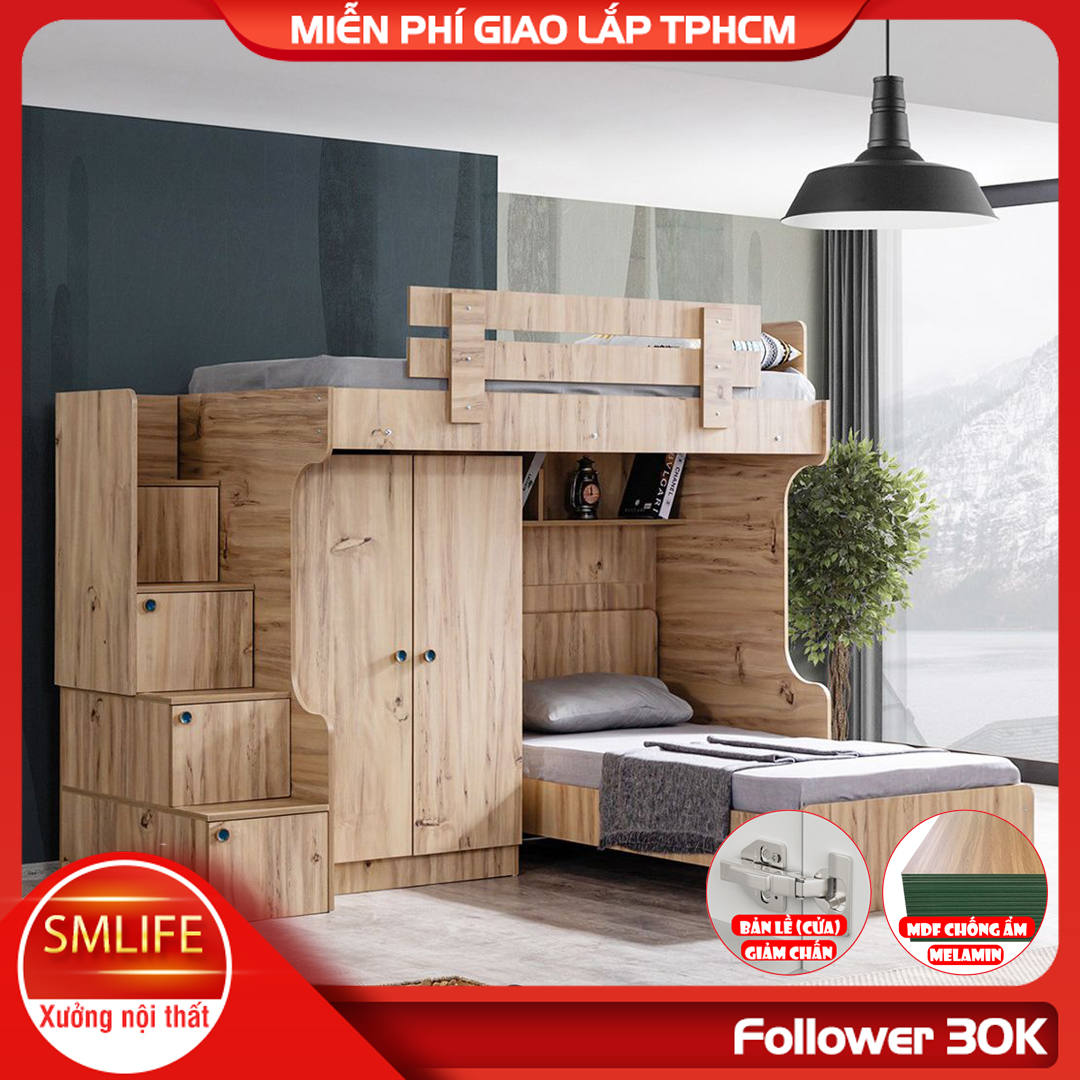 Giường tầng gỗ hiện đại cho bé SMLIFE Syenis  | Gỗ MDF dày 17mm chống ẩm | D234xR106xC190cm