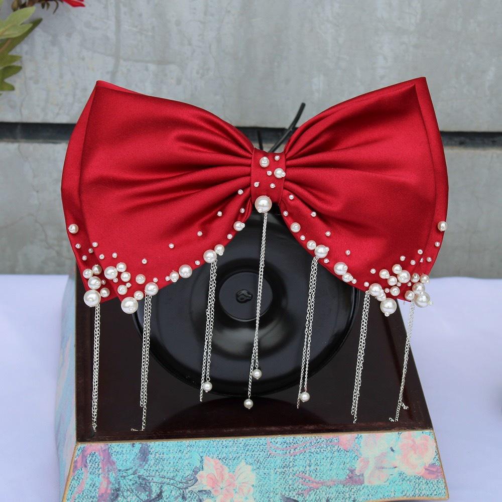 Nơ to đính hạt cài tóc cô dâu trend mùa cưới 2021 2022 Giangpkc 15cmx25cm