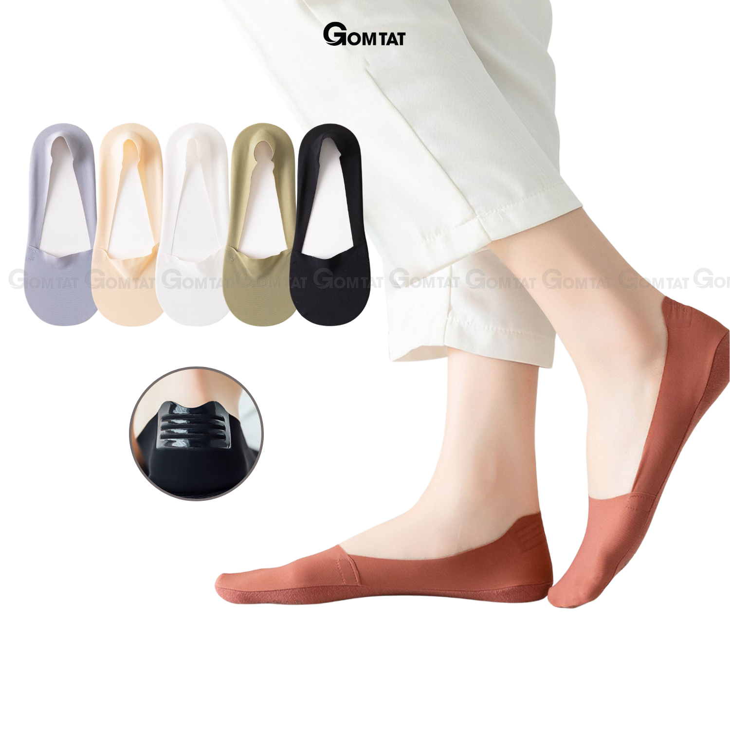 Tất nữ mang giày lười cao cấp có đệm cao su chống tuột gót, vớ nữ búp bê mềm mại thoáng mát - PO-LOSOCK-LUA-3015-1DOI