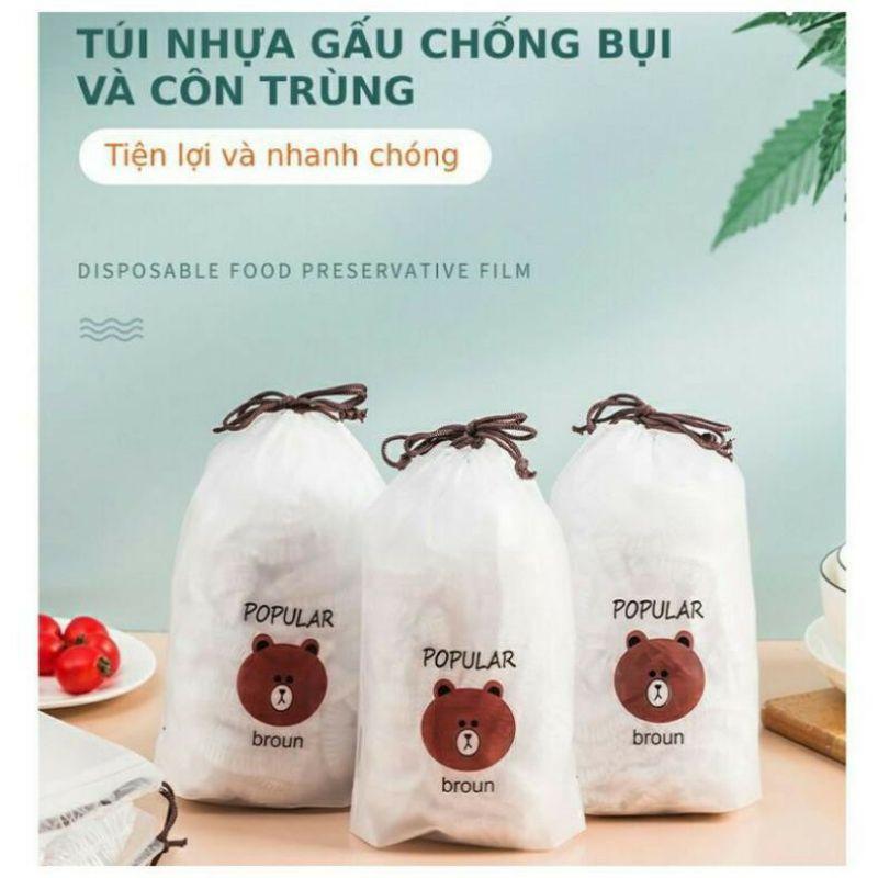 Set 100 màng bọc thực phẩm túi gấu, màng bọc thực phẩm PE có chun bọc đồ ăn co giãn tái sử dụng nhiều lần