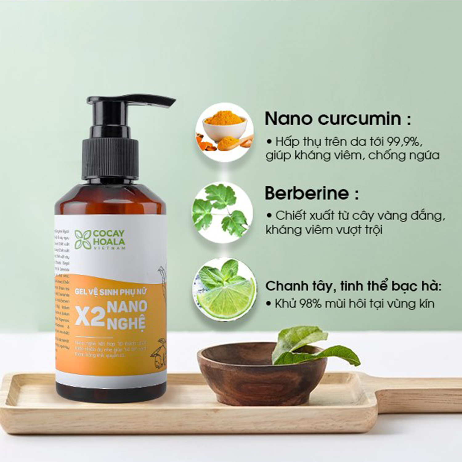 Combo Gel vệ sinh phụ nữ X2 Nano Nghệ Cocayhoala Giảm Ngứa - Giảm Khí Hư - Giảm Mùi Hôi 150ml có tuýp 20ml bỏ túi tiện lợi khi đi du lịch