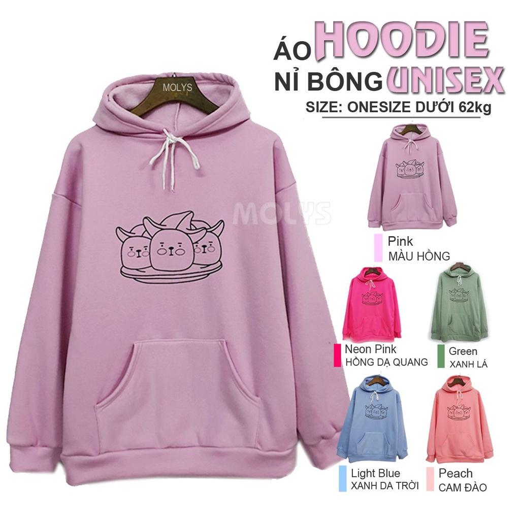 Áo Hoodie áo khoác nỉ unisex tay dài có nón form rộng in hình bộ ba dễ thương