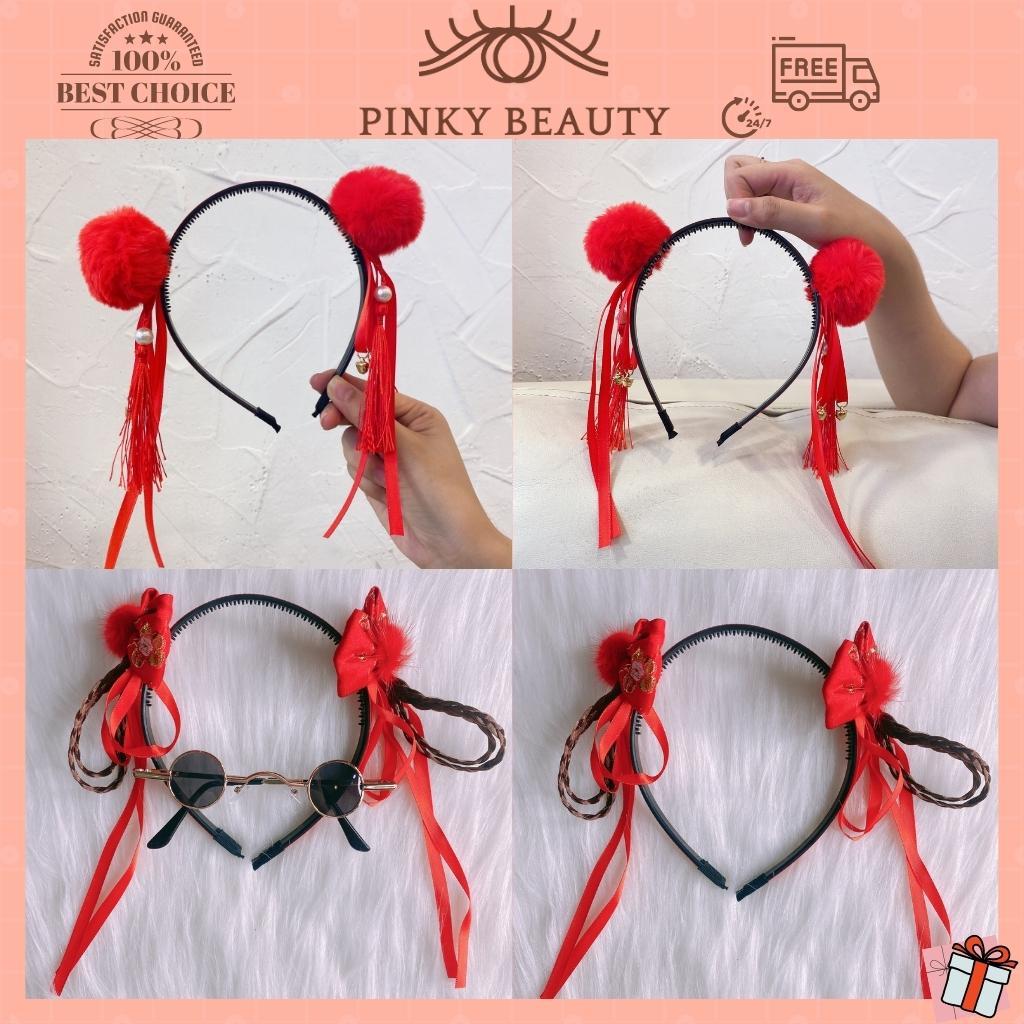 Băng Đô Cài Tóc, Bờm Tóc Phối Tua Rua, Nơ, Bông Phong Cách Trung Hoa, Thời Trang Cá Tính Cho Bé Gái - Pinky Beauty