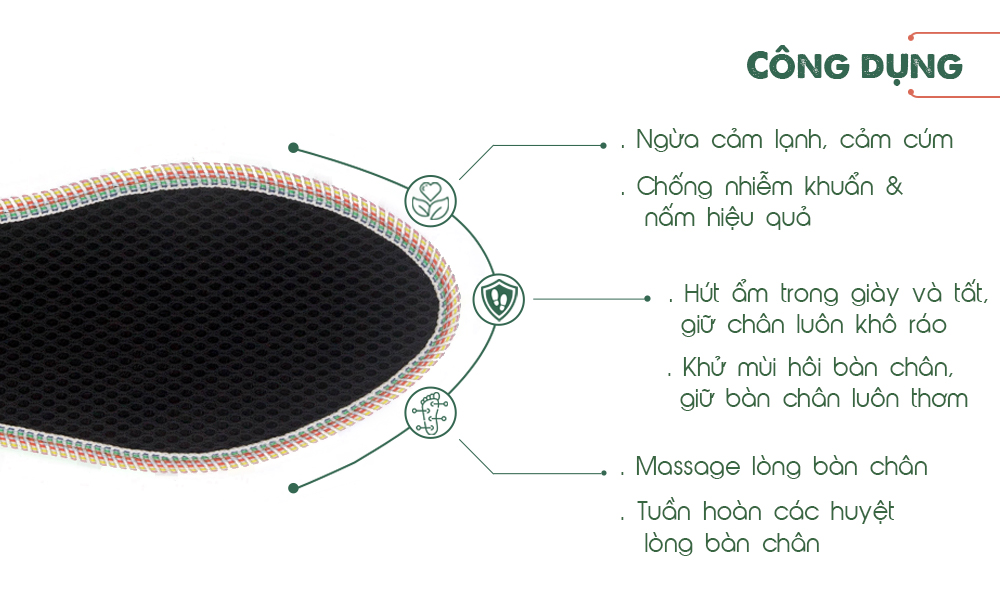 Lót giày lưới 2 lớp Hương Quế CI-06 làm từ vải lưới 2 lớp - vải cotton - bột quế giúp êm chân - ấm chân - phòng cảm cúm