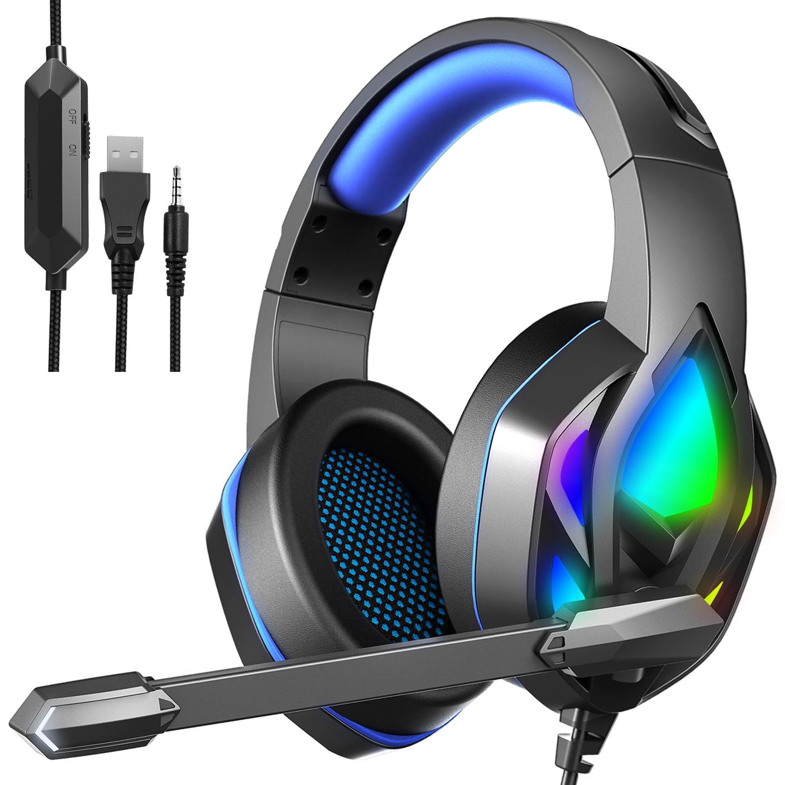 Tai Nghe Tai Nghe Chụp Tai Có Dây Game Thủ Tai Nghe Âm Thanh Stereo Tai Nghe Có Mic LED Cho Máy Tính PC PS4 Game Thủ Tai Nghe