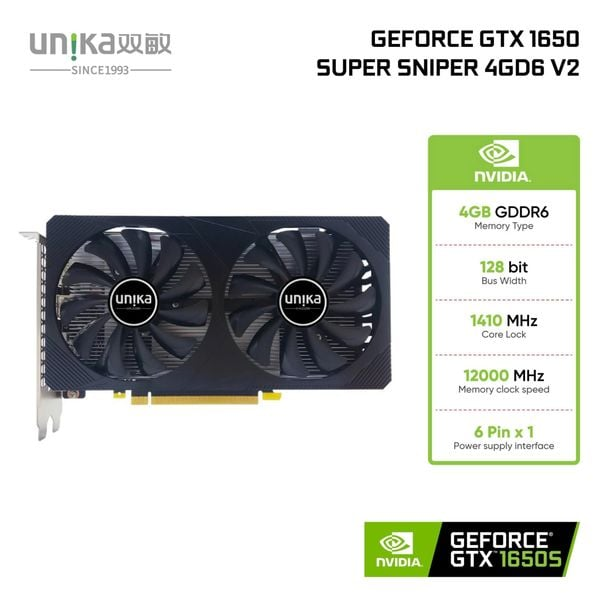 Card Màn Hình VGA UNIKA GeForce GTX 1650 Super SNIPER 4G D6 V2 – Hàng Chính Hãng