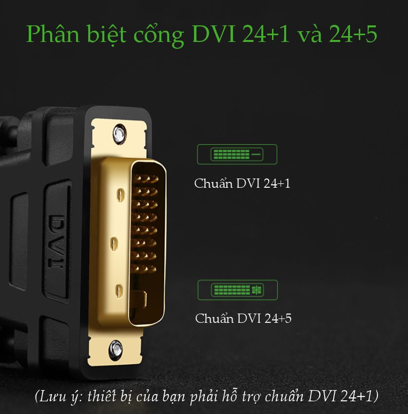 Cáp chuyển đổi tín hiệu từ cổng DVI 24+1 sang HDMI và ngược lại từ HDMI sang DVI 24+1 UGREEN  HD133 50350 - Hãng chính hãng