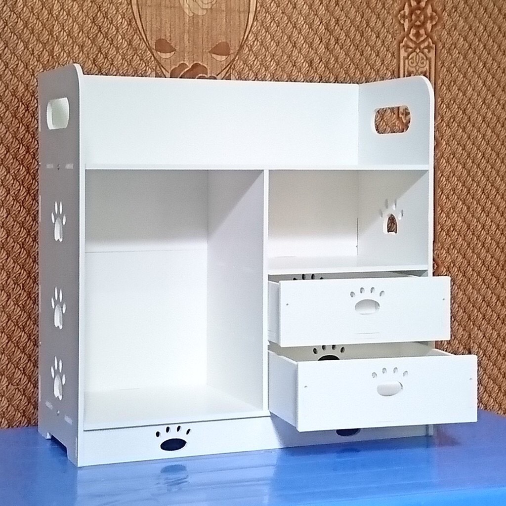 Kệ đựng mỹ phẩm, đồ trang điểm, sách báo họa tiết chân chó - màu trắng