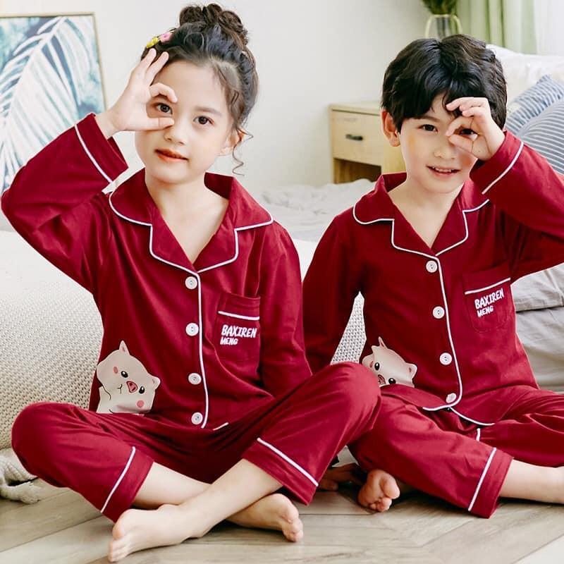 Bộ pizama cho bé trai bé gái ấm áp mua thu đông thun cotton mịn mát