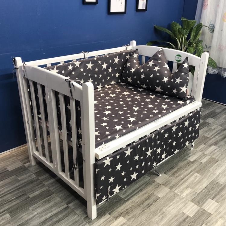 Bộ Quây Cũi Cho Bé Kèm Ga GOLDCAT QDVM Thiết Kế 1 Đầu Vương Miện, Chất Vải Thô Lụa Dùng Cho Mọi Loại Cũi