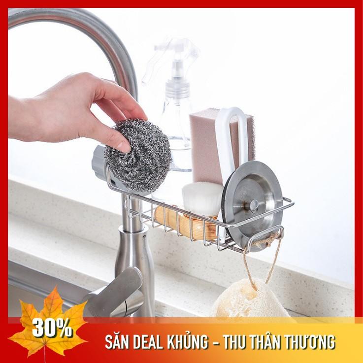 Giỏ INOX gắn vòi nước treo đồ rửa bát và xà phòng I Không cần khoan vít