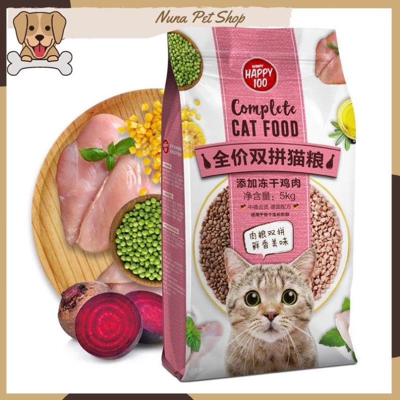 Thức ăn hạt cho mèo Happy 100 mix thịt gà và cá hồi thơm ngon, giàu dinh dưỡng