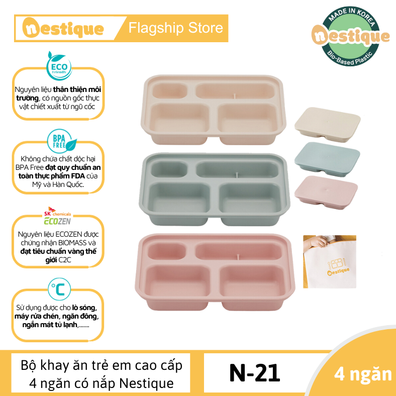 Bộ Khay Ăn Trẻ Em Nestique N-21 Cao Cấp 4 Ngăn Có Nắp