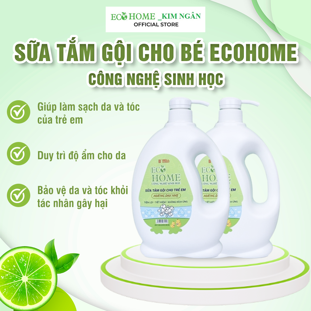 Sữa Tắm Gội Trẻ Em Ecohome Công Nghệ Sinh Học Bảo Vệ Nuôi Dưỡng Da Và Tóc Bé Vượt Trội 1000ml