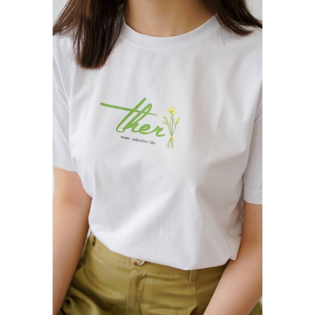 Áo thun tay lỡ Méo shop phông nữ cổ tròn cotton in chữ Ther freesize form rộng