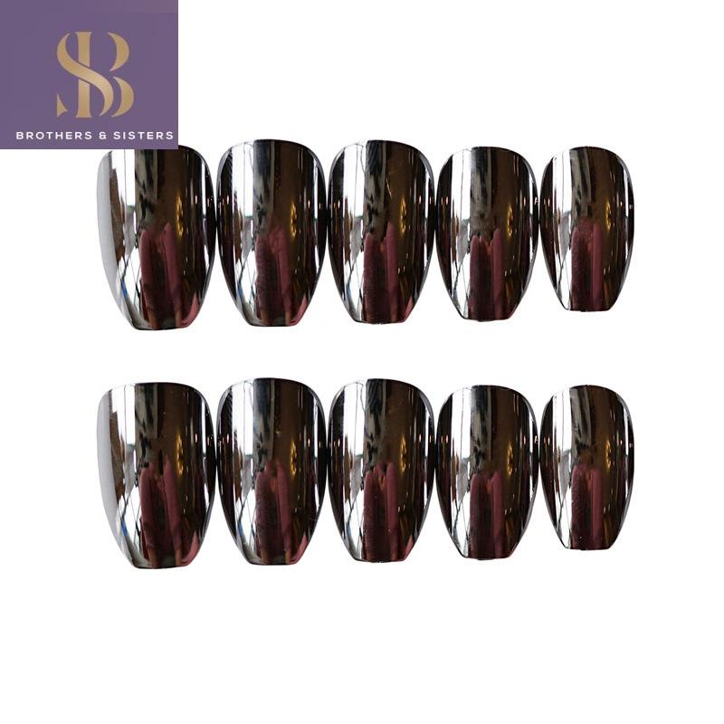 【shiny b&amp;s】Mirror Fake Nails Nail Extension Tapered Square Nail Tips Full Cover Metallic Nail Art Glamour False Nails