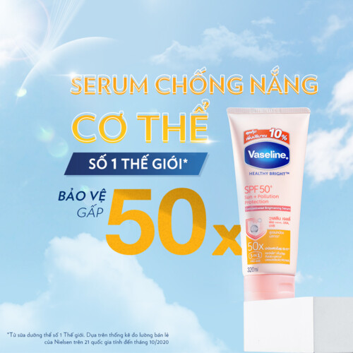 Serum chống nắng cơ thể Vaseline 50x bảo vệ da với SPF 50+ PA++++ giúp da sáng hơn gấp 2X 300ML