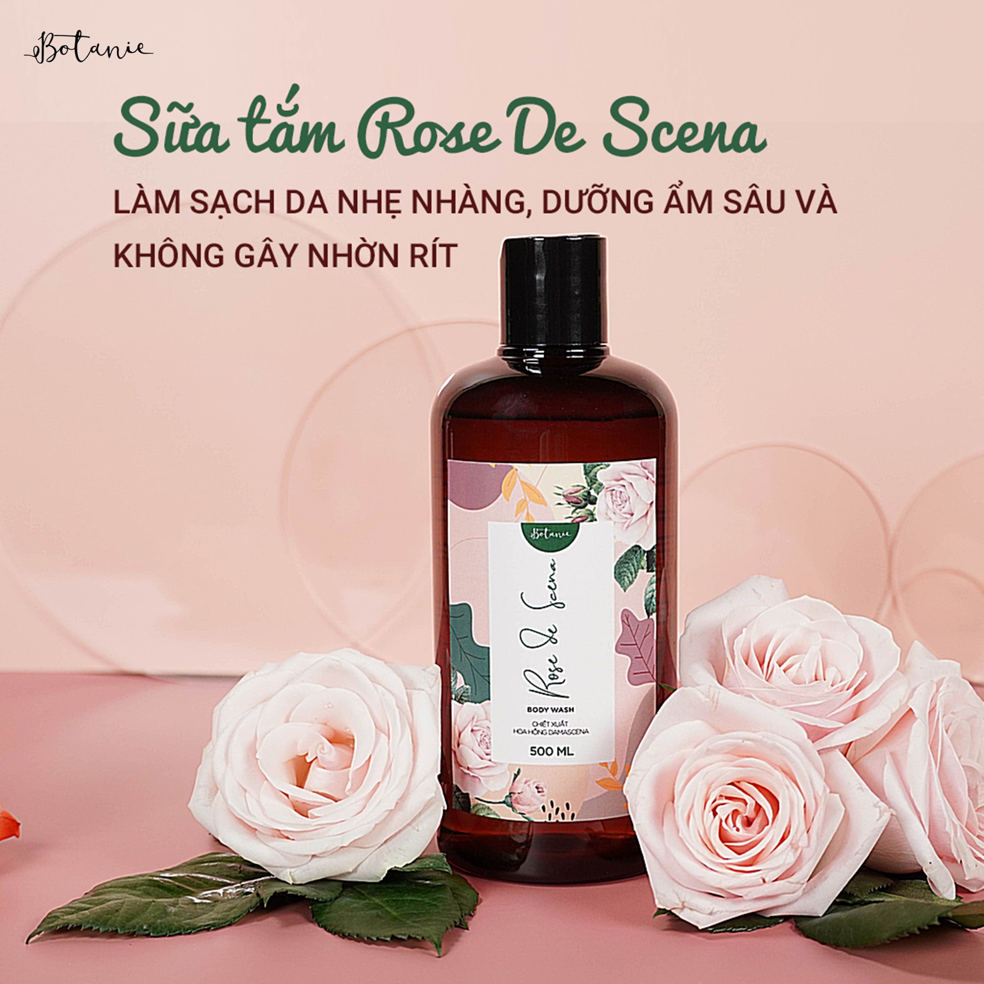 Sữa tắm cao cấp Rose de Scena 500ml - Hoa hồng Damascena - Bulgaria - Dịu nhẹ, dưỡng da mịn màng