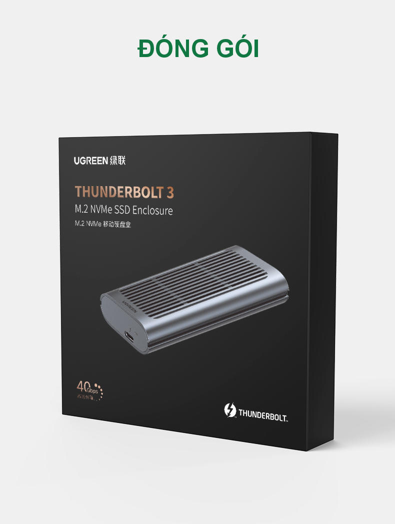 Hộp đựng ổ cứng M.2 UGREEN CM343 80336 - Tốc độ truyền 40Gpbs -Thunderbolt 3-hỗ trợ ổ cứng 2 TB - Hàng nhập khẩu chính hãng