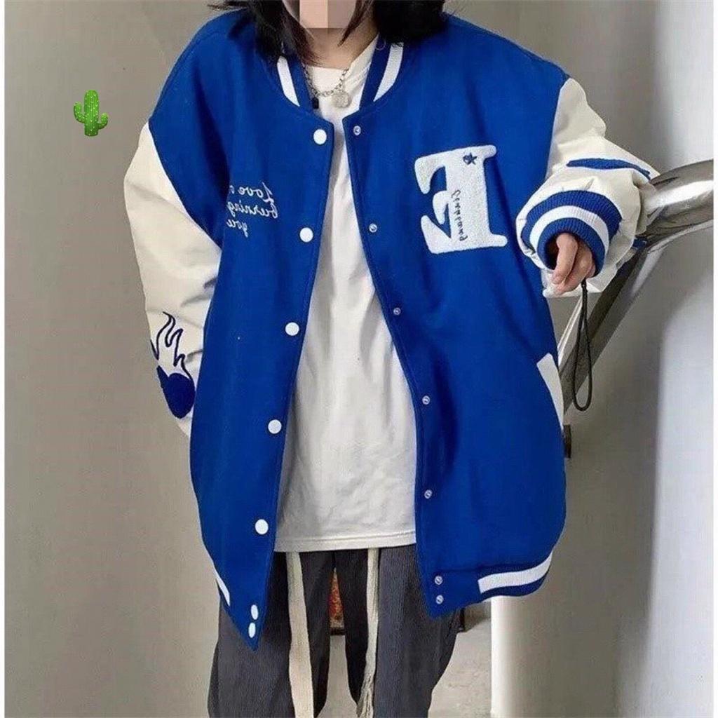 Áo Khoác Bomber Varsity Jacket in chữ E Hình Tim Dễ Thương Unisex