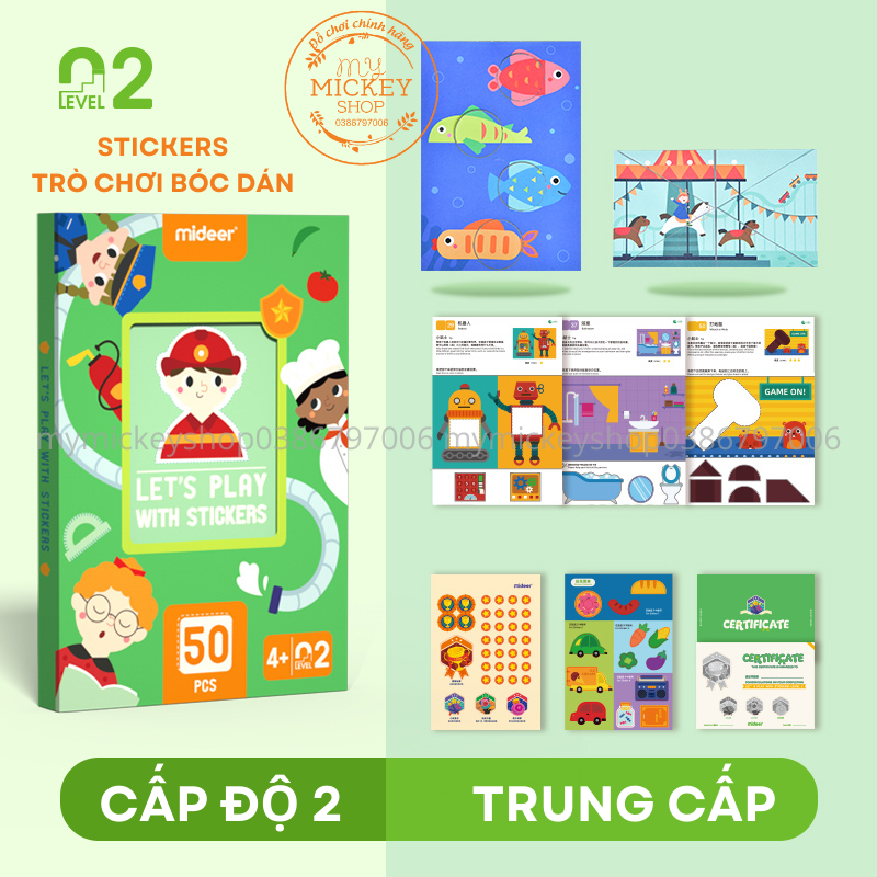 Bộ đồ chơi thủ công bóc dán Mideer 3 cấp độ cho bé 345 tuổi Level up sticking chủ đề động vật xe cộ