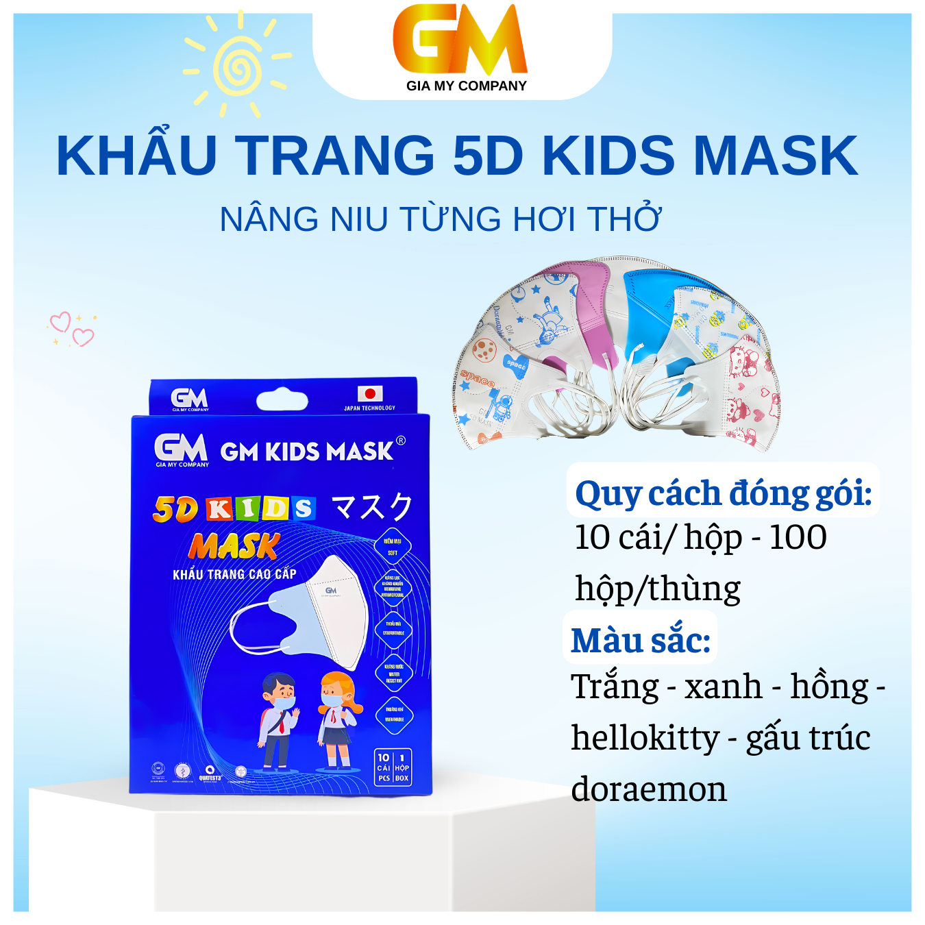 COMBO 50 CÁI/ 5 HỘP -KHẨU TRANG 5D TRẺ EM