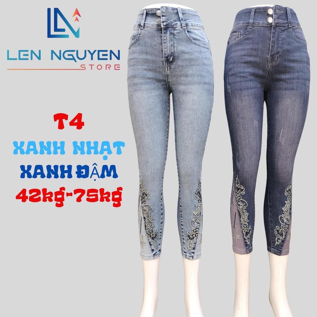 T4_Quần jean nữ, 9 tất, lưng cao, quần bò nữ dáng ôm, quần rin nữ có big size, cho 42kg đến 75kg,LEN NGUYEN STORE - Xanh Đậm